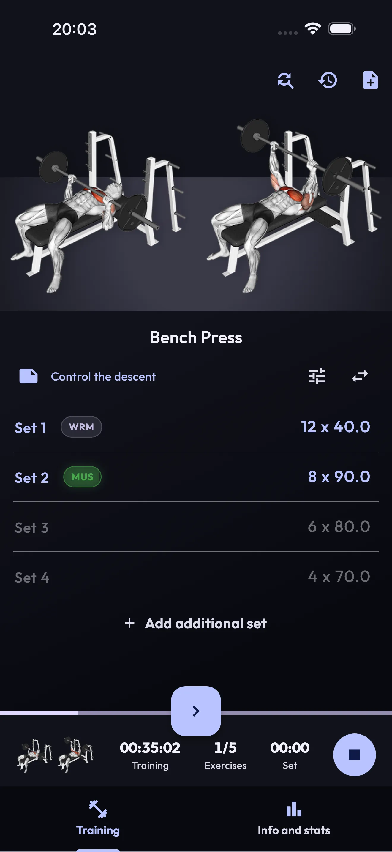 Logging bench press sets in Heft