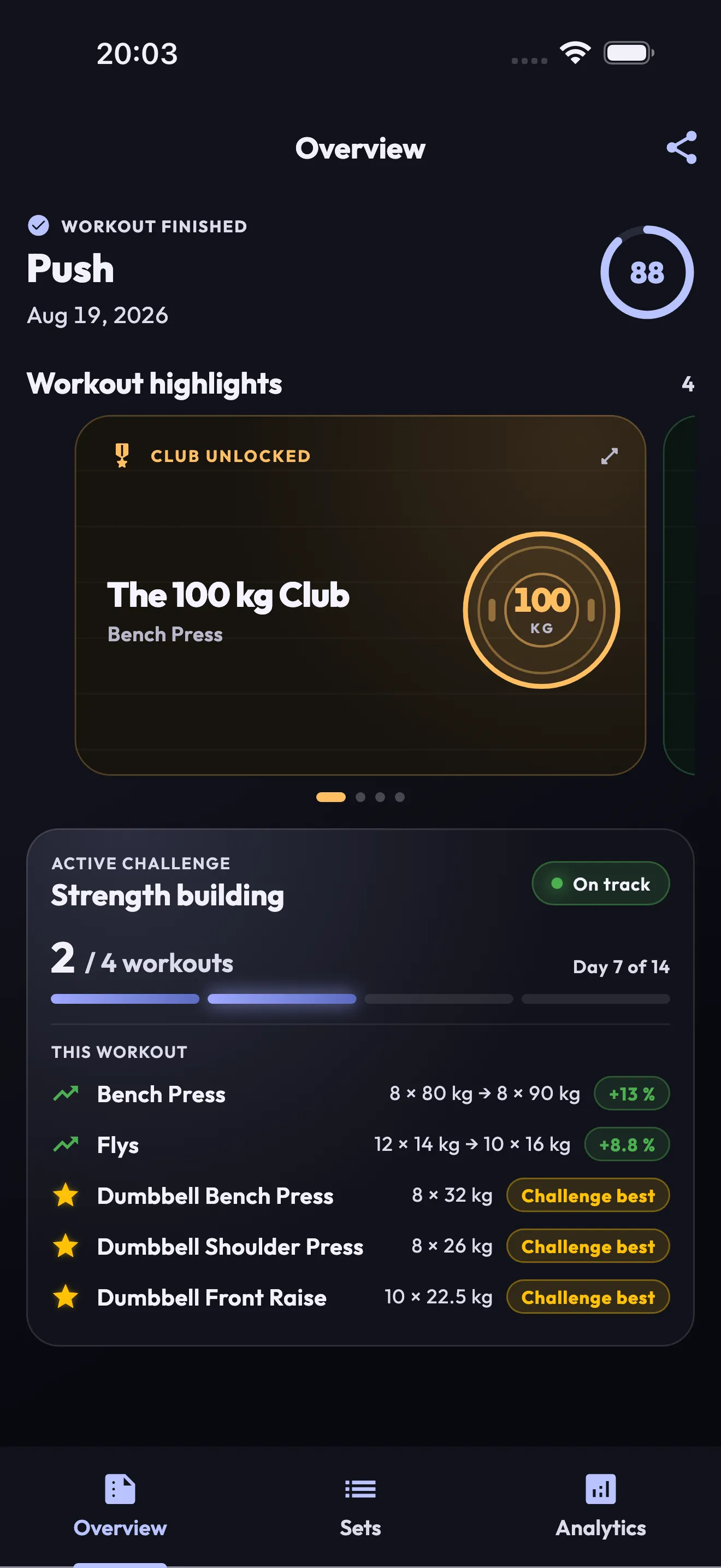 Heft summary of a completed workout